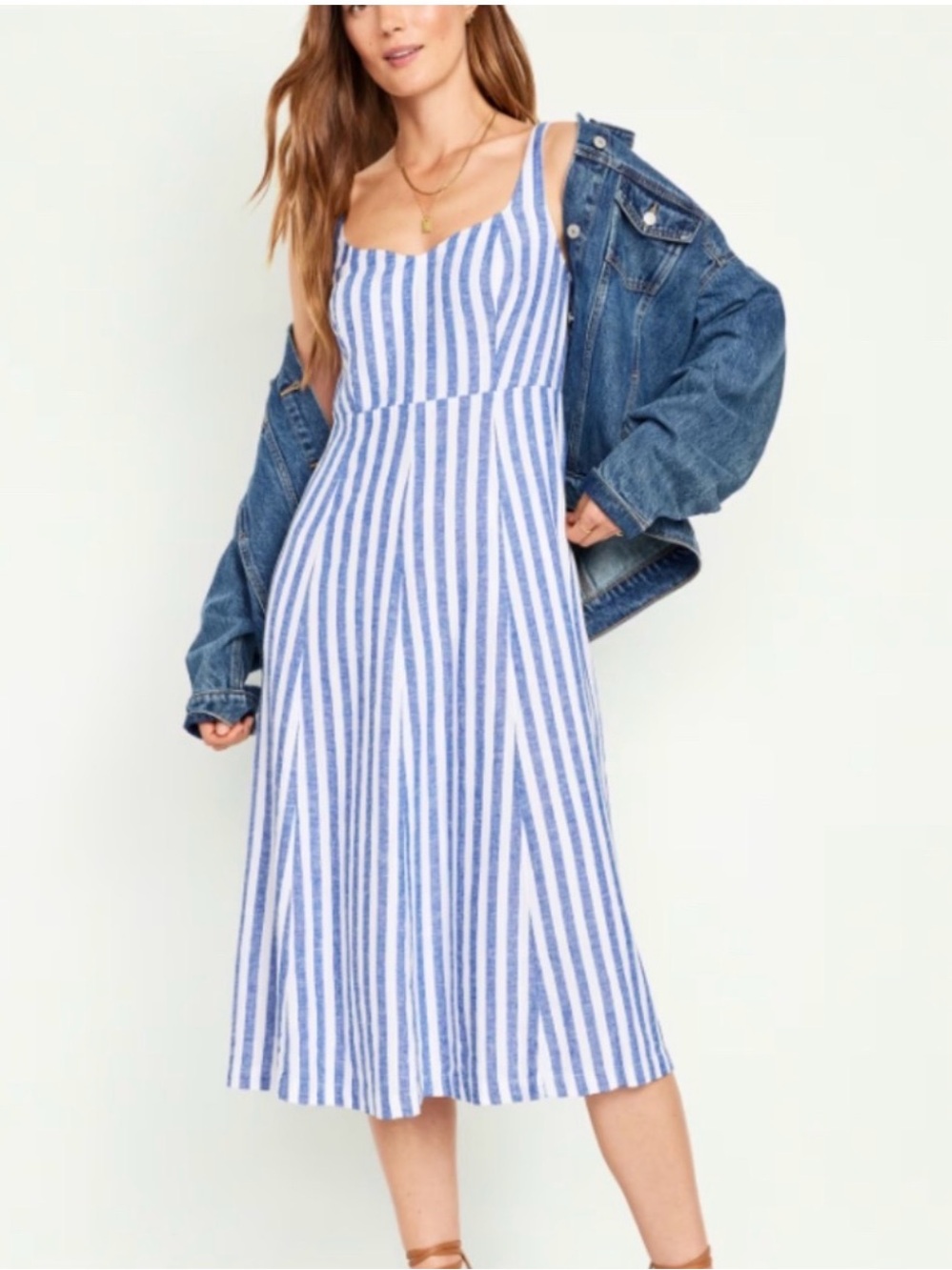 Fit & Flare Sleeveless Linen-
Blend Midi Dress Petite